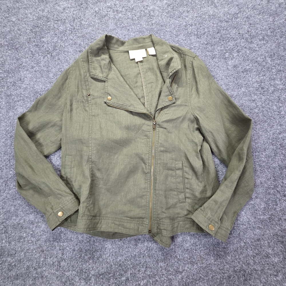 Cynthia Rowley Jacket Womens XL Linen Moto Utility Zip Up Lightweight Casual